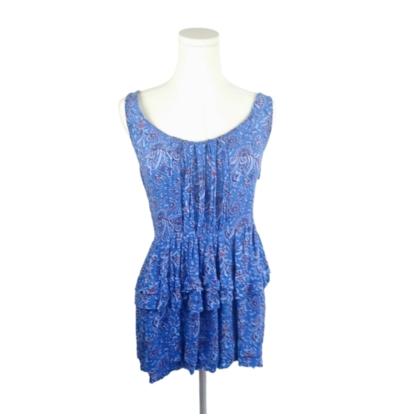 Free People Dresses & Skirts - Intimately Free People Periwinkle Paisley Mini Dress M Boho Blue Ruffle Dress